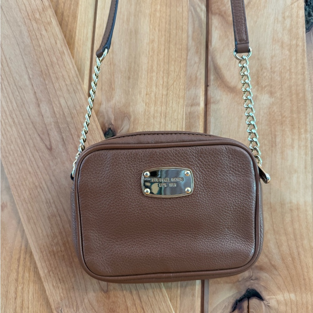 Michael Kors Leather Camera Crossbody in Cognac